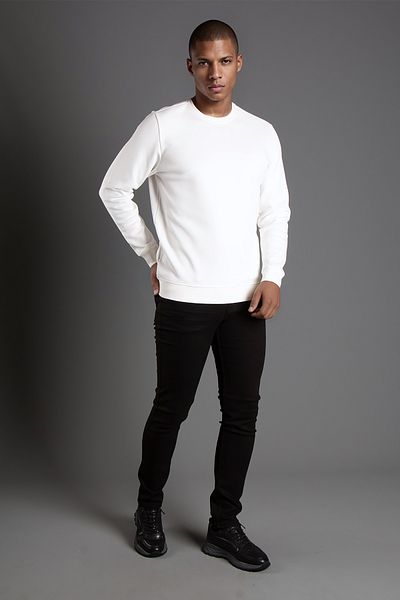 JR9 Men's White Zero Collar Textured Sweater 2322