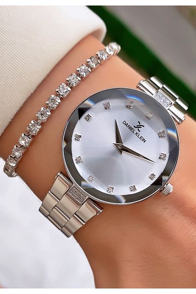 Daniel Klein Silver Color Women's Wristwatch and Bracelet - Brand
