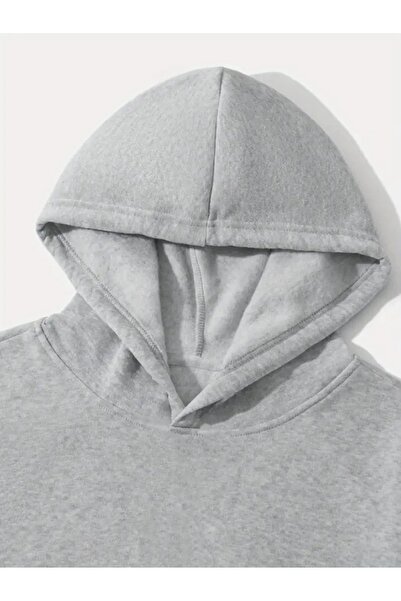 WOODROFFE Оверсайз унисекс суитшърт с качулка в черно и сиво с мечешки принт - кенгуру джоб