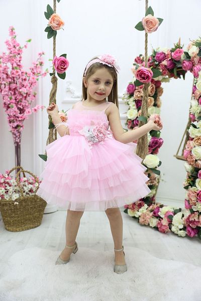 MİSS RAİN Girls' Evening Dress wiTh ShorT Tulle SKirT and Flower DeTail - Accessory GifT