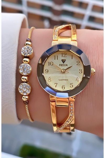 Fiesta Gold Yellow Steel Cord Small Case Women's Wristwatch - Bracelet