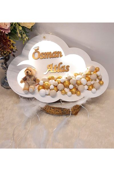 ARMAGAN BEBEK NİKAH ŞEKERİ Baby Door Ornament Bubble Design White with LED Lights