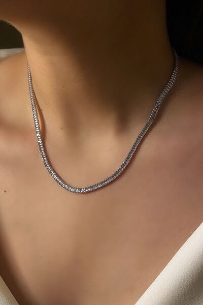 Ressia 3mm Baget Model Su Yolu Zirkon Taşlı Kolye