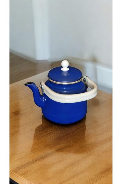 qussine Enamel Teapot 1 Liter Dark Blue Vintage Teapot with Top Handle