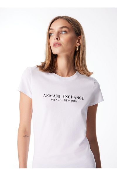 Armani Exchange Crew Neck Printed White Women's T-Shirt 8Nytab