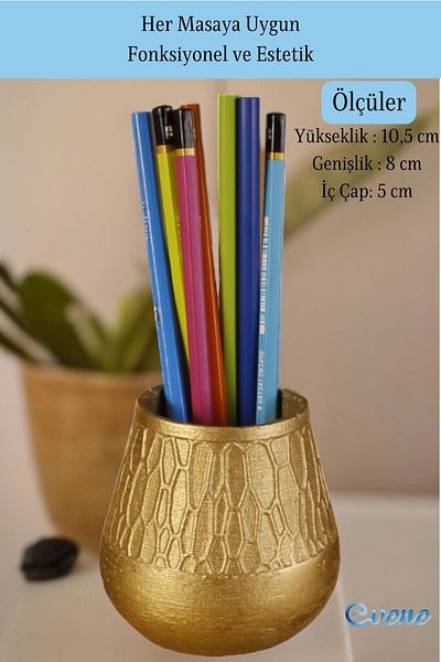 Evene Gold Colored Pen Holder Organizer - Desk Pen Holder Model 3
