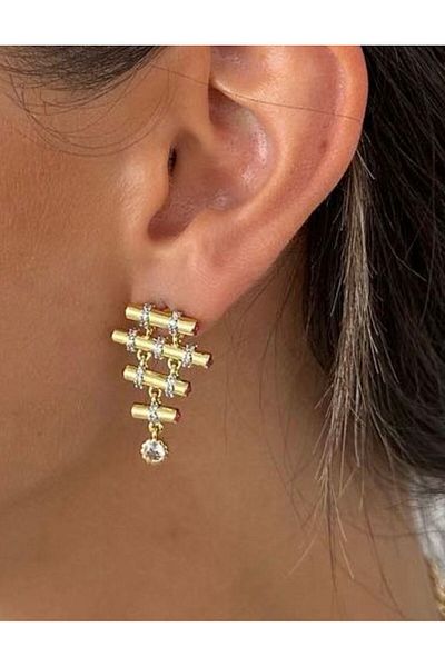 Pao Rosa Pink Stone Detailed Brand Model Earrings