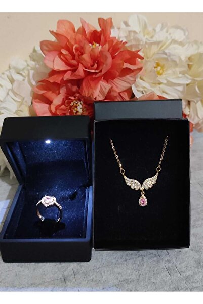 HKN AVM ACCESSORİES Işıklı Kutuda Yüzük Melek Kolye Set Ciddi Ilişki Yüzüğü S...