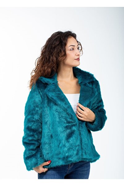 KürkZone Petrol Green Biker Model Fur Jacket
