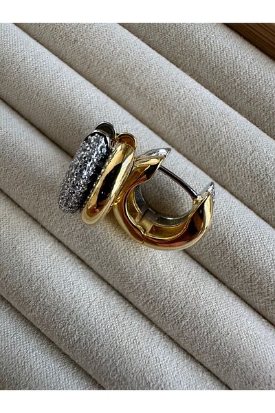 ringbox Zircon Stone Two Colors Hoop Earrings