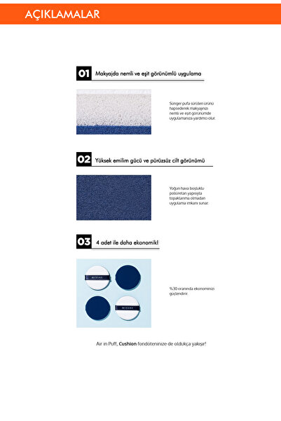 Missha Nemli ve Eşit Miktarda  Uygulama Sunan Emilim Gücü Yüksek Makyaj Süngeri  Air In Puff (4Adet)
