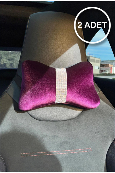 dizaynpark Pernă de gât din catifea mov, simplă, cu dungi verticale argintii,...