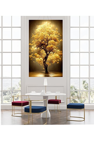 HDART Soyut Işık Saçan Gold Ağaç Kanvas Duvar Tablosu Tablo