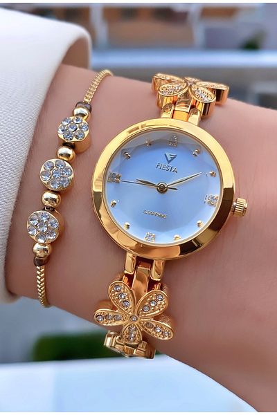 Fiesta Gold Yellow Steel Cord Small Case Women's Wristwatch - Bracelet