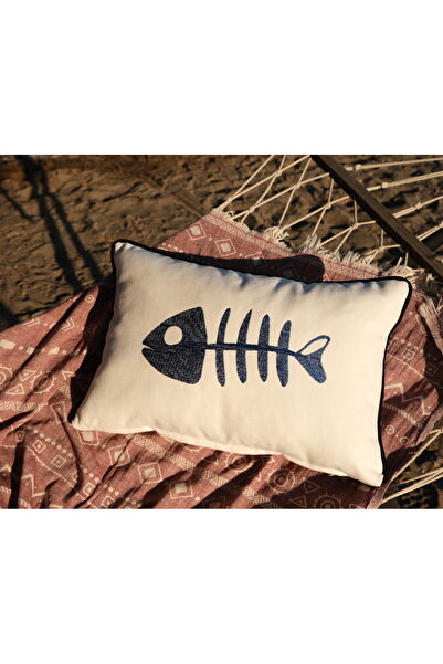 Elegancembroidery Marin Desen Balık Nakışlı Kırlent Kılıfı