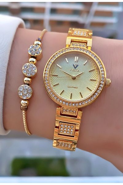 Fiesta Gold Yellow Steel Cord Small Case Women's Wristwatch - Bracelet
