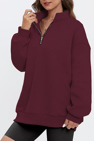 Vio Belle Hanorac oversize vintage cu jumătate de fermoar pentru femei