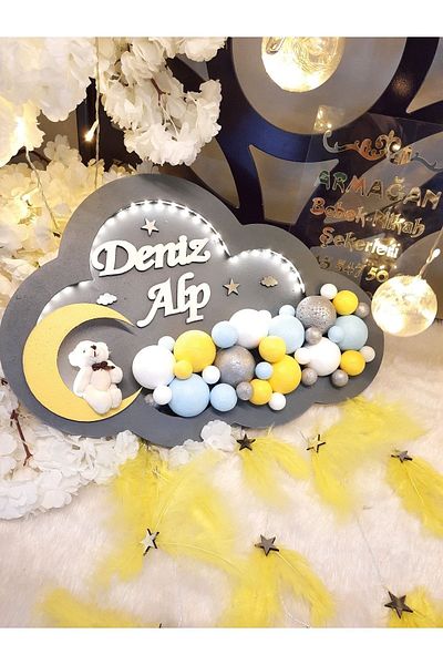 ARMAGAN BEBEK NİKAH ŞEKERİ Baby Door Ornament Bubble Design Yellow Color with LED Lights