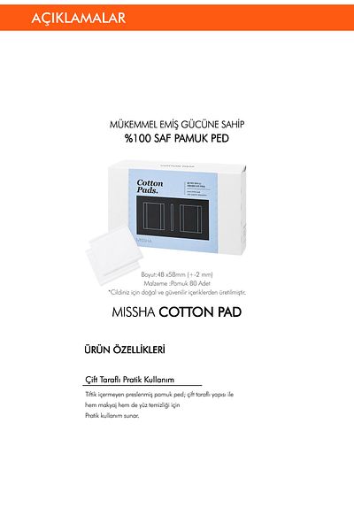 Missha Product Absorbent Durable Cotton 100% Cotton Pads Cotton Pads (80 Pieces)