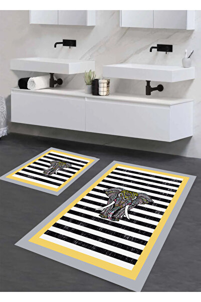 halıpera Yıkanabilir Kaymaz Pamuk Dokuma Taban Sarıfil 60x100-50x60 2'li Bany...