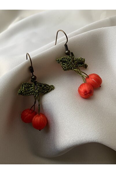 azra takı tasarım Handmade authentic orange cherry, women's dangle earrings