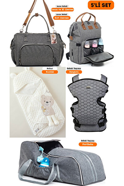 sahra bebek طقم ولادة للأطفال مكون من 5 قطع - حقيبة كتف وحقيبة ظهر، قماط، كان...