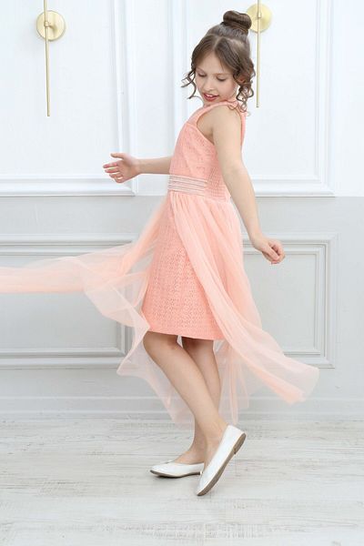 Pantulux Rochie de pudră căptușită cu model guipur pentru copii