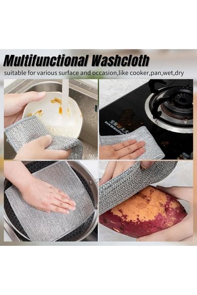 Miomi 6 Adet Çift Katlı Çok Amaçlı Mucize Mikrofiber Inox Bez Telli Bulaşık Bezi, Mutfak Banyo Bezi