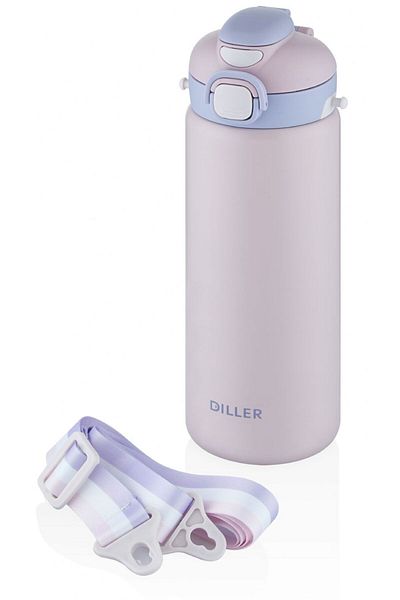DILLER 700 ml Pink Stainless Steel Thermos Flask - for Children and Adults, with Straw and Wide a