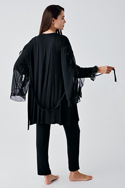 Artış Flexible Vizkozlu Long Chiffon Sleeves Maternity Dressing Gown and Pajama Set