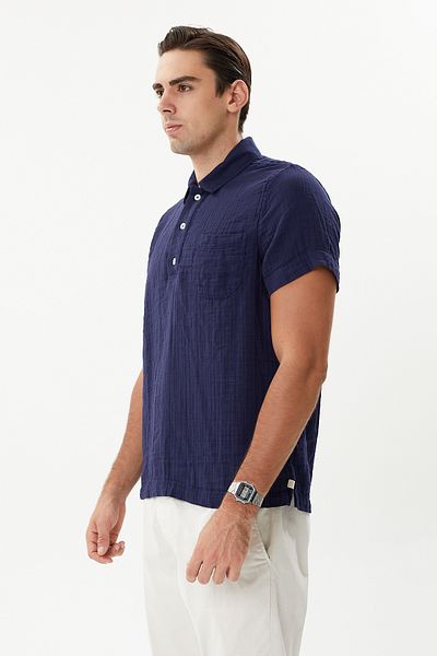 hateko 100% Cotton Navy Blue Muslin Polo Neck T-Shirt