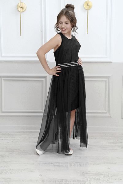 Pantulux Rochie de seara neagra captusita cu modele guipure pentru copii