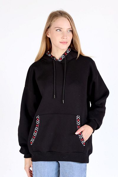 Rays 9141m Hooded Black Sweat - Collar Pocket Printed