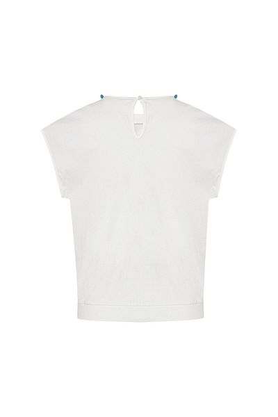 Exquise White Bead Embroidered Regular T-Shirt