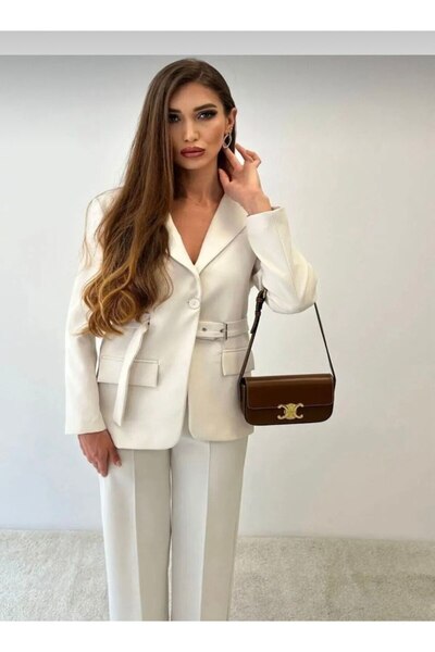 D'RECCY White Belted Jacket Trousers Set
