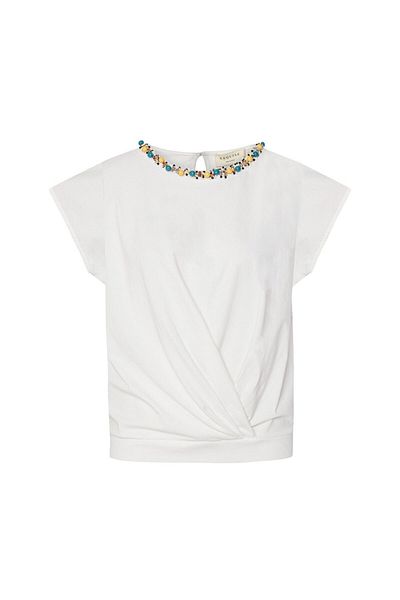 Exquise White Bead Embroidered Regular T-Shirt