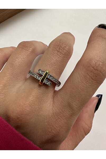 ringbox Çift Renkli İkili Zirkon Taşlı Kadın Yüzük