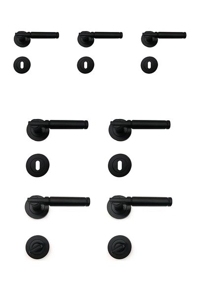 HOBİDABİ Black Door Handle Verda Rosette 3+1 Apartment Set (7 Sets) Black Room
