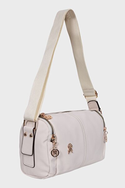 Les Crioch Kadın Krem Saten Silindir 3 Bölmeli Astarlı Petli Ayarlanabilir Ko...