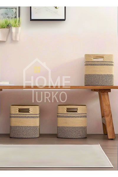 HomeTurko Jute 3-Piece Hand-Woven Organizer - Home, Office, Room, Hotel Storage Accessory
