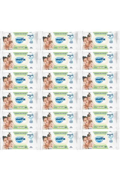 Molfix Wet Towel Wipes Isotonic Fresh Cleaning Set of 18 60 Sheets with Plastic Cover