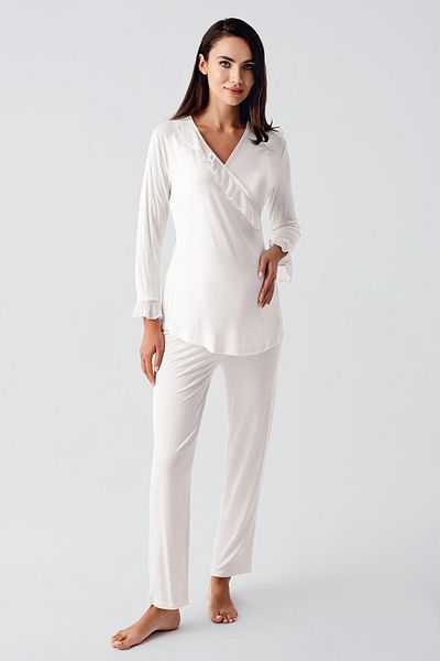 Artış Flexible Vizkozlu Long Chiffon Sleeves Maternity Dressing Gown and Pajama Set
