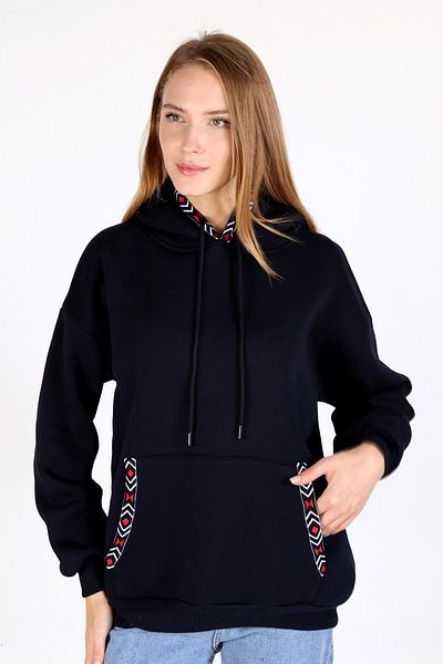Rays 9141m Hooded Neck Pocket Printed Sweat Navy