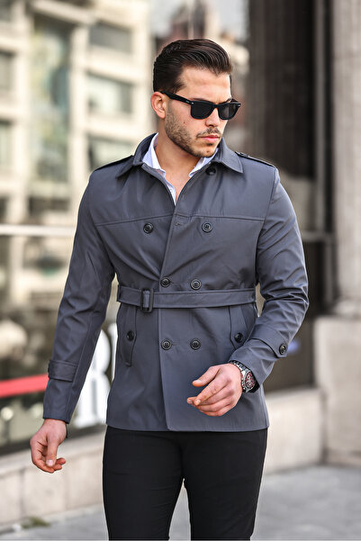 gm giyimarket Чоловічий сезонний підкладковий плащ з аполетами та поясом на талії