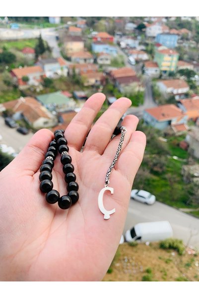 ARE SILVER Ç harfli 925 ayar gümüş püskül, harf ve ayraçlı oltu tesbih (kral ...