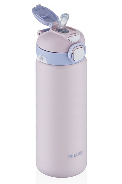 DILLER 700 ml Pink Stainless Steel Thermos Flask - for Children and Adults, with Straw and Wide a