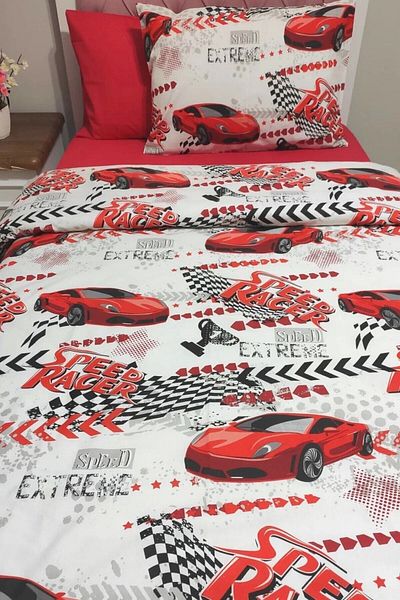mihriban Single Red Car Patterned Elastic Duvet Cover Set
