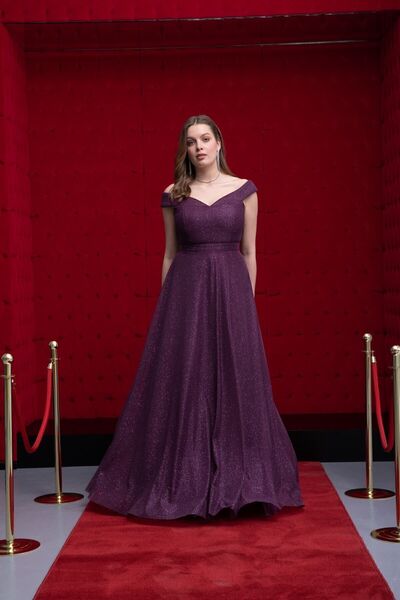 meksila فستان سهرة لامع برقبة قارب للنساء فستان سهرة لحفلات الزفاف / 4089 أرج...