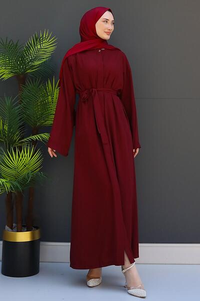 GİZ AGİYİM Claret Red Coral Hijab Ferace
