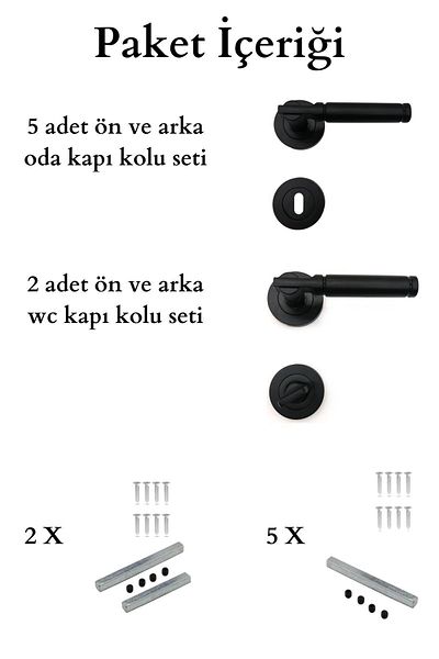 HOBİDABİ Black Door Handle Verda Rosette 3+1 Apartment Set (7 Sets) Black Room